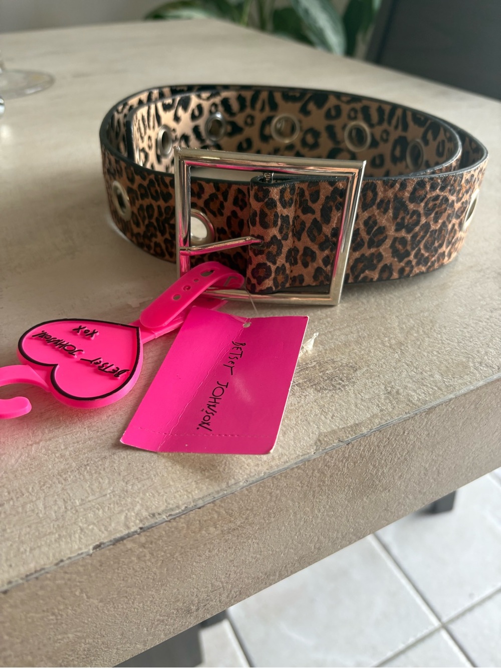 Betsey Johnson Leopard Print Wide Belt with Silver Buckle
